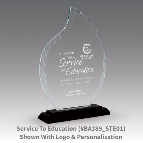 crystal flame base award with service to education message