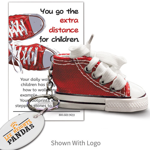 red sneaker key ring with you go the extra distance message card