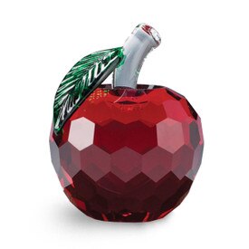 garnet solid crystal faceted apple with green leaf