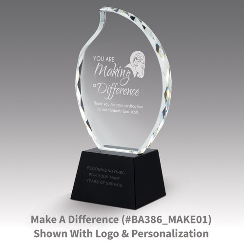 faceted crystal flame base award with made a difference message