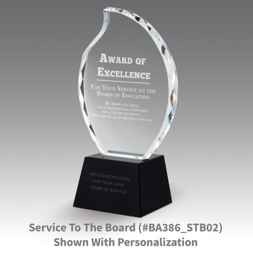 faceted crystal flame base award with award of excellence message