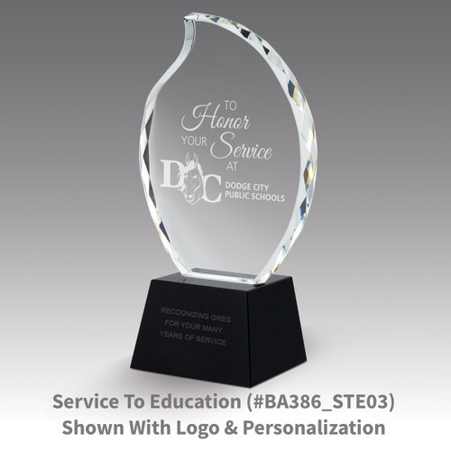 faceted crystal flame base award with to honor your service message