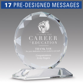 faceted circle optic crystal base award with career in education message