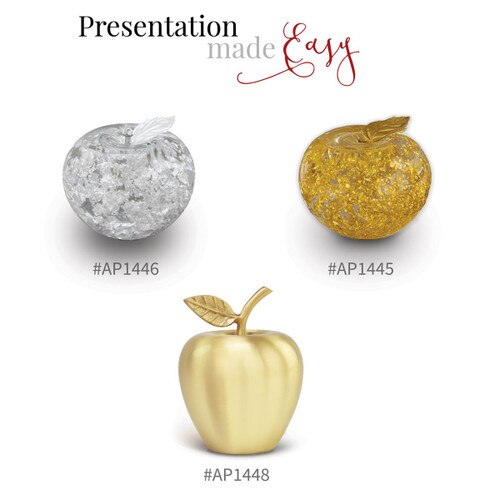 2 handblown apple and a brushed gold apple
