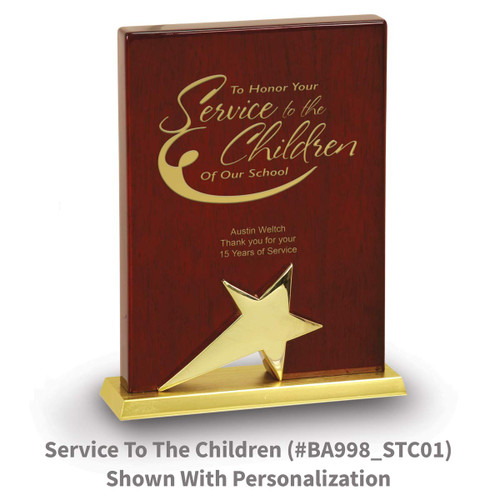 gold star rosewood piano finish base award with service to the children message