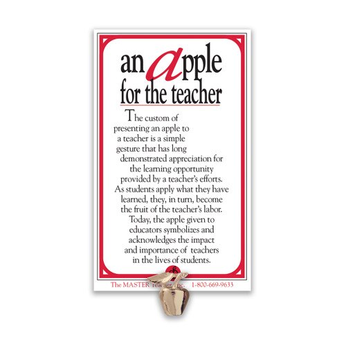 golden apple lapen pin with apple for the teacher message card