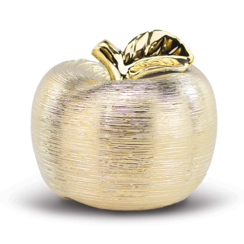 gold spun apple with stem and leaf