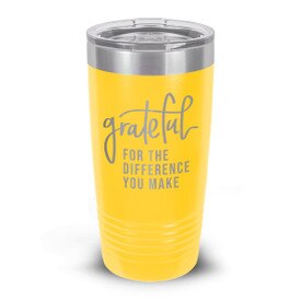 yellow stainless steel tumbler with grateful for the difference message