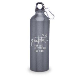 24oz. carabiner canteen featuring the inspirational message Grateful For The Difference You Make. 5 colors to choose from.