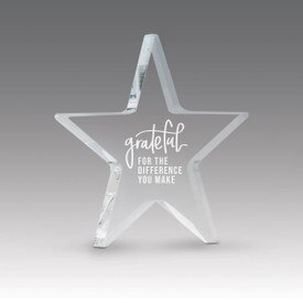 acrylic star paperweight with grateful for the difference you make message