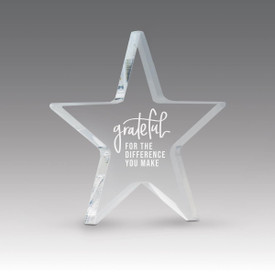 acrylic star paperweight with grateful for the difference you make message