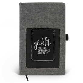 Canvas journal with phone pocket and card holder featuring the inspirational message Grateful for the Difference You Make. 3 colors to choose from.
