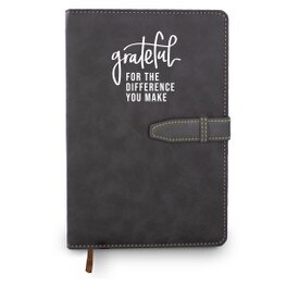 Hardbound journal with tab and loop closure. Cover reads: Grateful For The Difference You Make