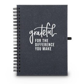 Hardbound spiral journal. Sticky notes, flags inside. Cover reads: Grateful For The Difference You Make