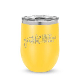 yellow 12 oz. stainless steel tumbler with grateful for the difference you make message