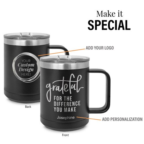 black stainless steel mug with making a difference #teacherlife message and add your logo