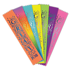 colorful satin ribbons with foil-stamped great job message