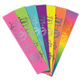 colorful satin ribbons with foil-stamped great terrific wow message