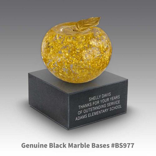 black marble base with handblown 23k gold apple