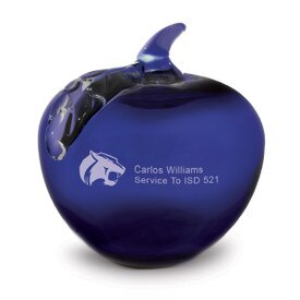 blue handblown glass apple with personalization