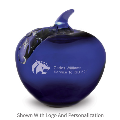 blue handblown glass apple with personalization