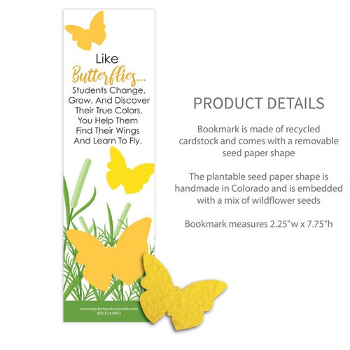 bookmark with butteries message and product details