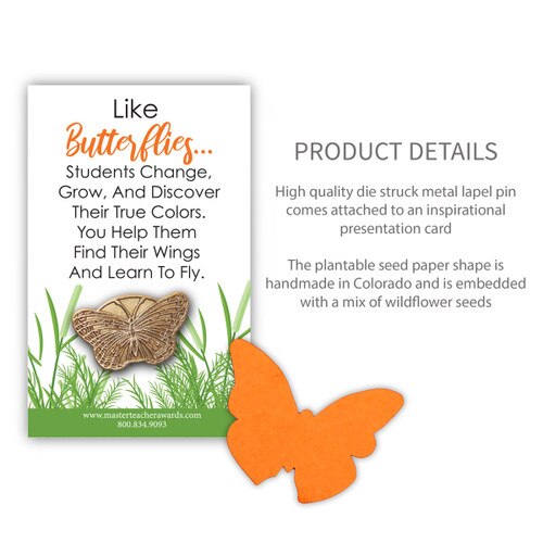 Butterfly lapel pin and flower butterfly seed paper with product details
