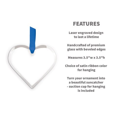 heart shaped crystal ornament with product detail features