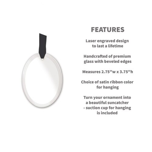 oval crystal ornament with product detail features
