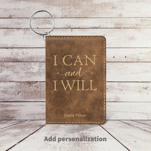 rustic leather id card holder with i can and i will message