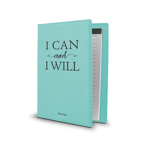 This Vegan Leather Padfolio With Notepad Features The Inspirational Message “I Can And I Will”