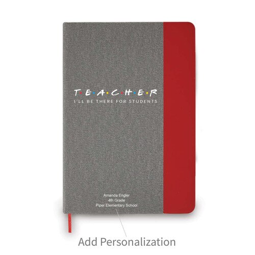 heather gray journal with red accents and teacher message and personalization