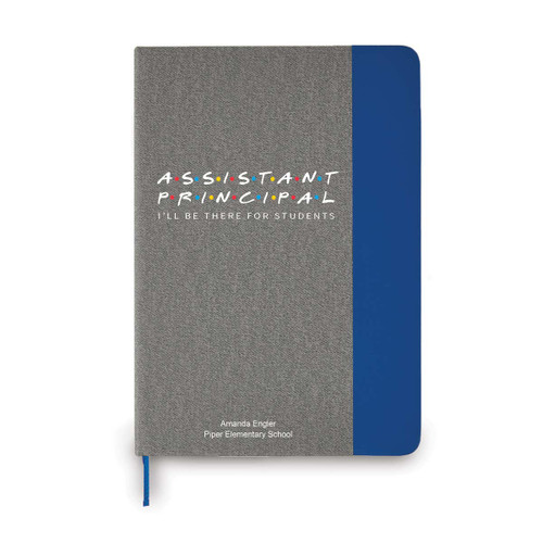 heather gray journal with blue accents and assistant principal message and personalization
