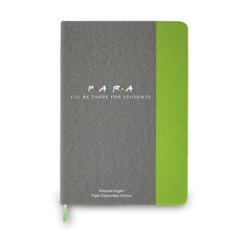 heather gray journal with green accents and para message and personalization