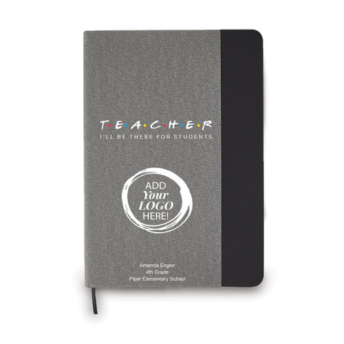 heather gray journal with black accents featuring teacher message and add your logo
