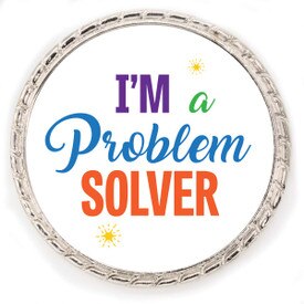Kudo Coin With “I’m A Problem Solver” On The Front. Made Of Silver Metal Featuring Rope Design Around The Outside.