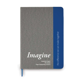 heather gray journal with blue accents and imagine message