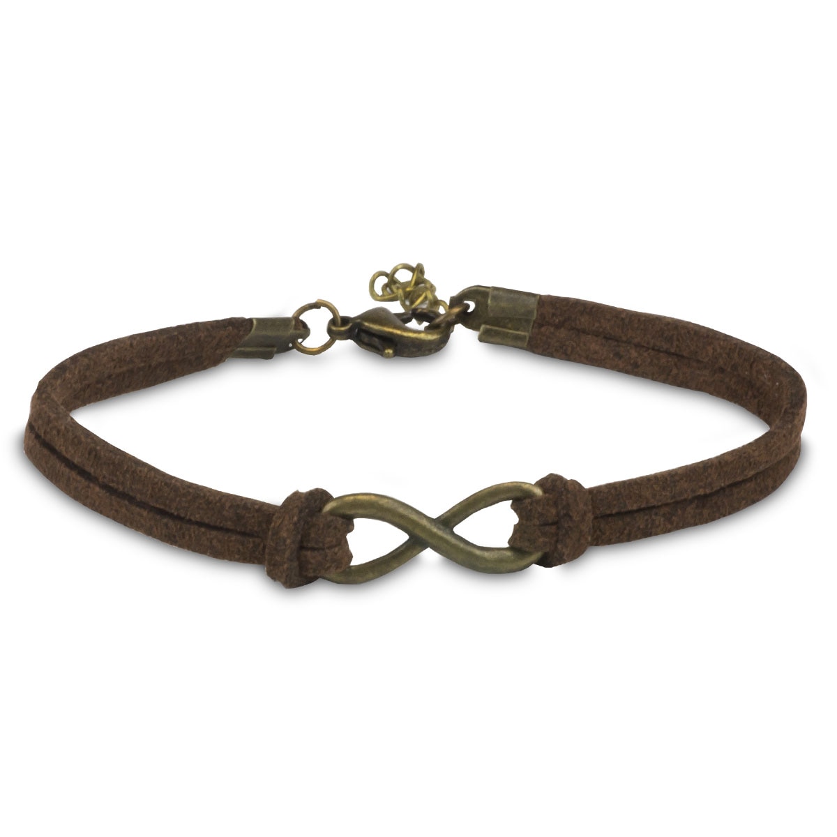 bronze infinity charm with brown artificial leather bracelet