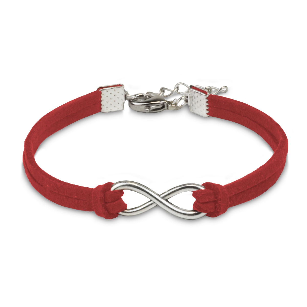 silver infinity charm with red artificial leather bracelet