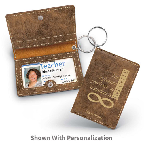 rustic leather id holder with infinity message