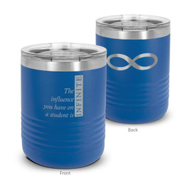 blue stainless steel tumbler with infinity message