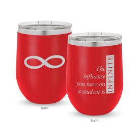 red 12 oz. stainless steel tumbler with infinity message