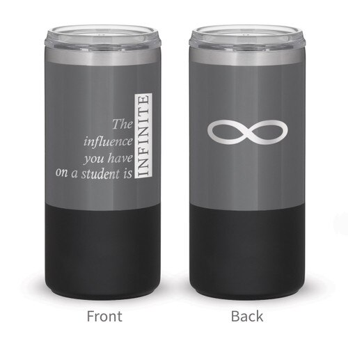 two tone charcoal stainless steel tumbler with infinity message