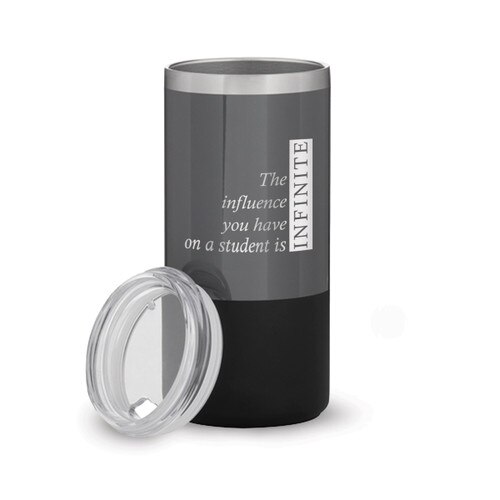 two tone charcoal stainless steel tumbler with infinity message