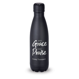 black stainless steel water bottle with inhale grace exhale praise message