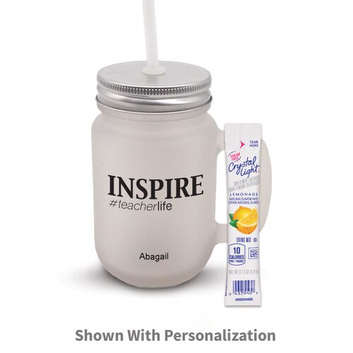 frosted mason jar with inspire #teacherlife message and lemonade packet