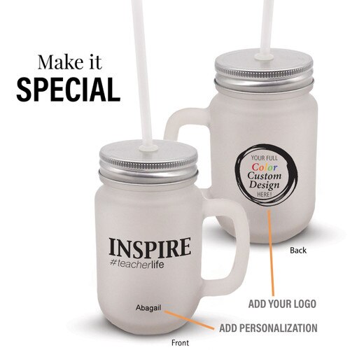 inspire #teacherlife frosted mason jar gift set with add your logo