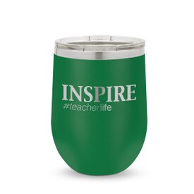 green 12 oz. stainless steel tumblers with inspire #teacherlife message