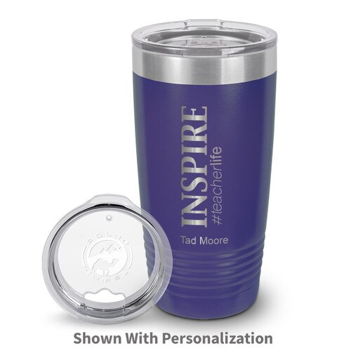 stainless steel tumbler with inspire #teacherlife message and personalization