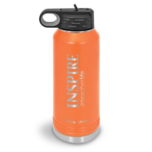 32oz. stainless steel water bottle featuring the inspirational message Inspire #teacherlife. 9 colors to choose from.